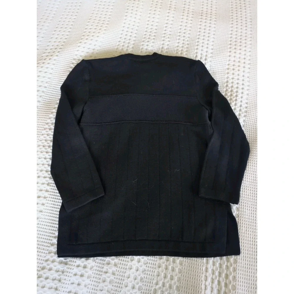 St John Basics Santana Knit Sweater Small Black Ribbed Pullover Side Slit 3/4‎